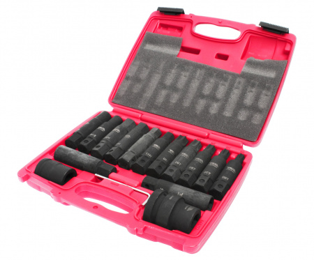 JTC Набор бит 3/4" SPLINE Е18-24, TORX Т60-100, HEX Н17-24 ударных с держат. 3/4", 1" 107мм 16 пр. 