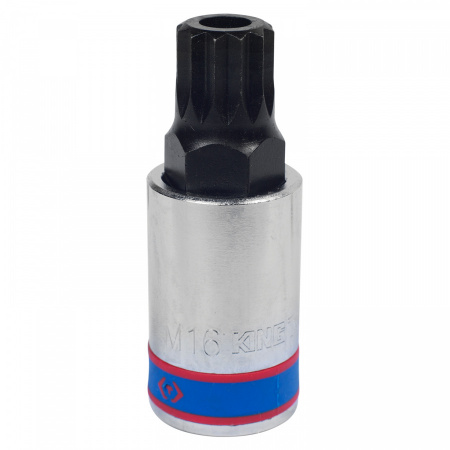 KING TONY Насадка (бита) торцевая 1/2", Spline, M16, L = 66 мм, с отверстием