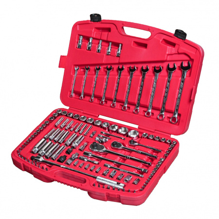 JTC Набор инструментов 123 предмета слесарно-монтажный 1/4",3/8",1/2" 6-ти гран. метрич/дюйм в кейсе