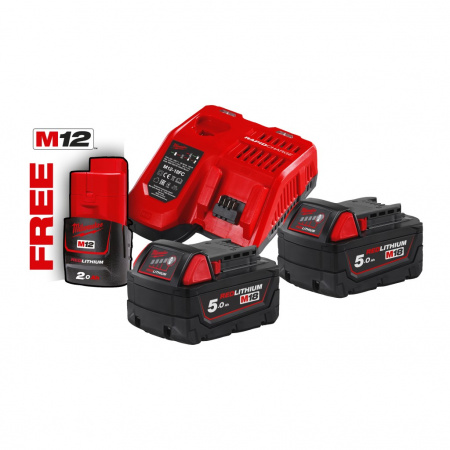 MILWAUKEE Энергокомплект M18 NRG-502, 2 АКБ M18 B5, 1 АКБ M12 B2 и З/У M12-18 FC