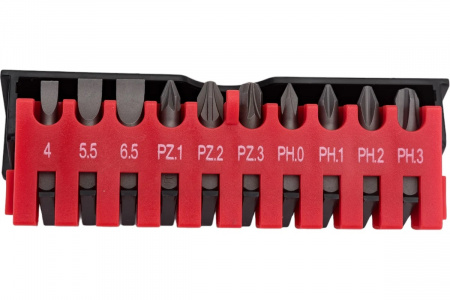 FORCE Набор вставок 1/4" (PH0-PH3, PZ1-PZ3, шлицевые 4-6.5мм.) 10 пр. на держателе