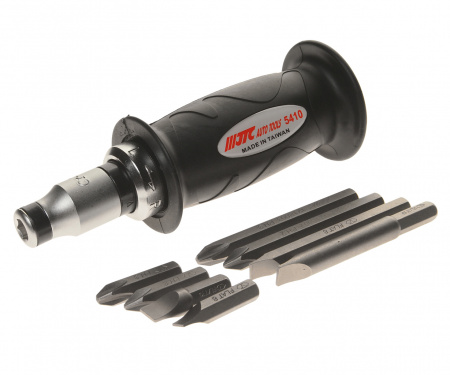 JTC Отвертка ударная с набором бит и резиновой ручкой 9 предметов.