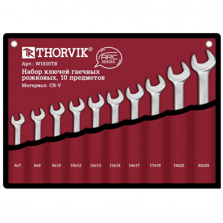 Thorvik Набор ключей гаечных рожковых серии ARC в сумке, 6-24 мм, 10 предметов