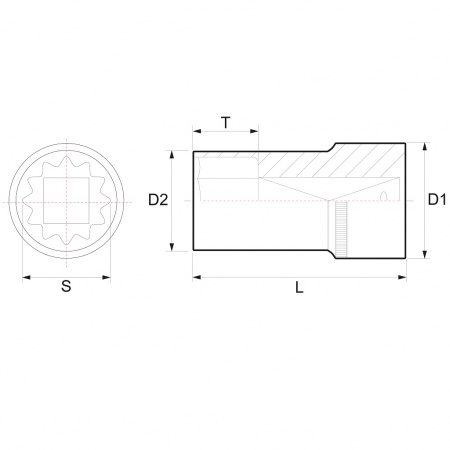JONNESWAY Головка торцевая глубокая 12-гранная 1/2"DR, 12 мм