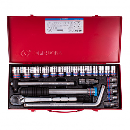 KING TONY Набор торцевых головок с принадлежностями 1/2", 12-гранные, 10-32 мм, 24 предмета