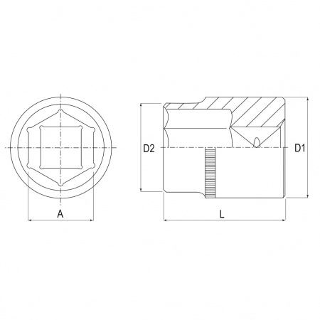 JONNESWAY Головка торцевая 1/2"DR, 21 мм, длина 38 мм