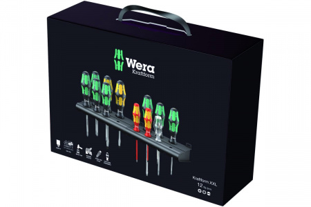 WERA Kraftform XXL набор отвёрток + 2 подставки, 12 пр., индикатор напряжения