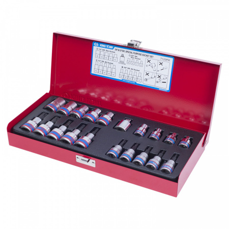 KING TONY Набор торцевых насадок и головок 1/2"&3/8", TORX, Е6-Е20, Т10-Т55, 20 предметов
