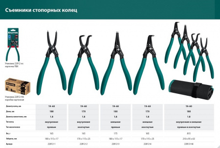 KRAFTOOL съемник стопорных колец 170 мм, изогнутые губки, внутренний