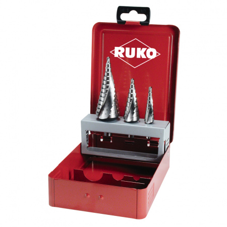 RUKO Набор ступенчатых сверл 4-12, 4-20, 4-30 мм, HSS, 118°, HZ, со спиралевидной канавкой