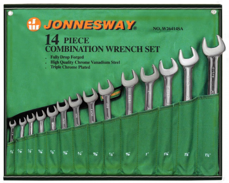 JONNESWAY Набор ключей гаечных комбинированных дюймовых в сумке 3/8"--1-1/4", 14 предметов
