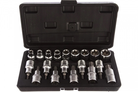 АВТОДЕЛО Набор торцевых головок и головок со вставкой Torx 1/2" Е10-Е24/Т20-Т70, 19 пр., в кейсе